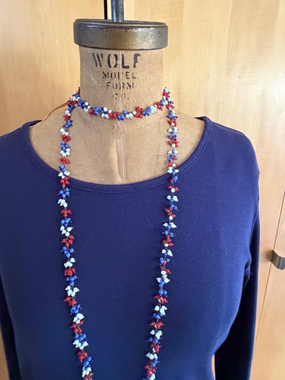 Vintage Red, White and Blue Small Glass Bead Necklace - "Patriotic Pretty"